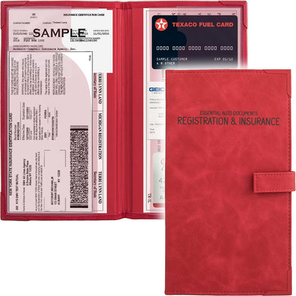 Auto Insurance and Registration Card Holder - Vehicle Glove Box Document Organizer - Car Essential Paperwork Holder for DMV, AAA, Contact Information Cards - Premium PU Leather Wallet Case - Black