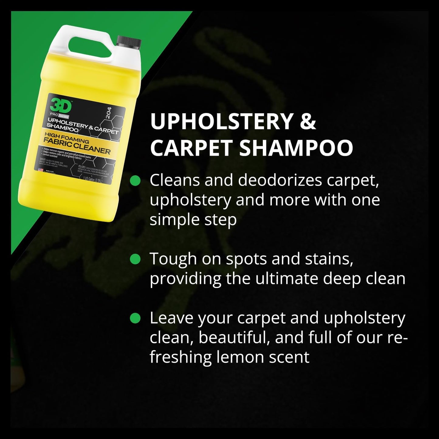 3D Upholstery & Carpet Shampoo - High Foam Stain Remover & Odor Eliminator Shampoo 16oz.