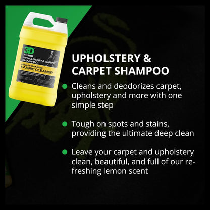 3D Upholstery & Carpet Shampoo - High Foam Stain Remover & Odor Eliminator Shampoo 16oz.