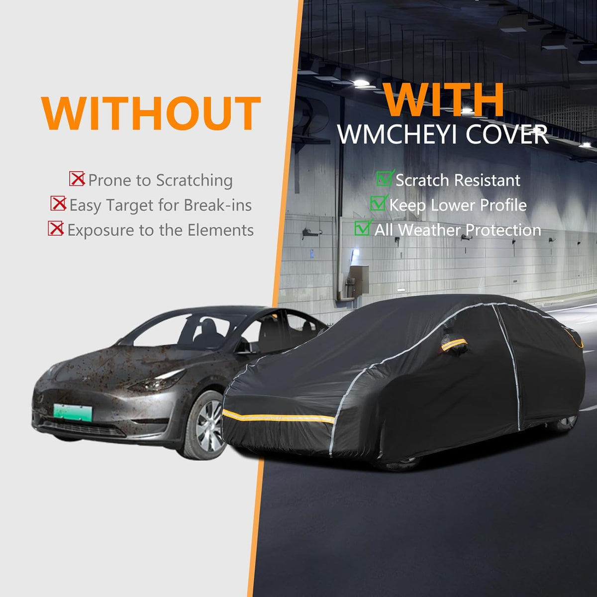 Car Cover Waterproof All Weather,6 Layers Car Covers for Automobiles, Full Exterior Cover with Zipper, Outdoor Car Cover Sun UV Rain Snow Wind Protection, Fit for 185"(185*70*59 inch)Sedan