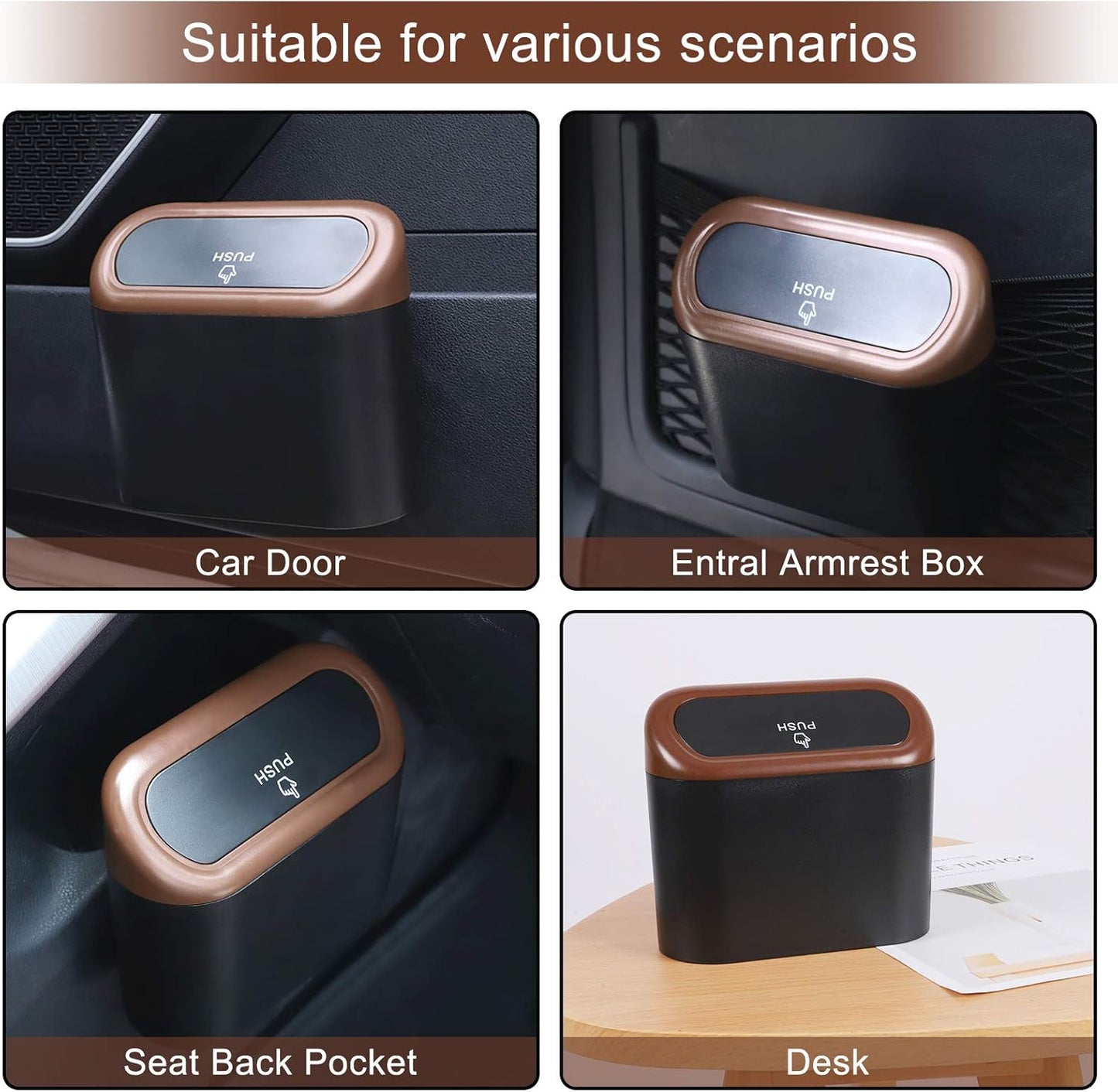 Accmor Car Trash Can with Lid, Mini Auto Dustbin Garbage Organizer Holder 2 Packs, Automotive Storage Container Bin with 60 Pcs Bags for Vehicle, Home, Office