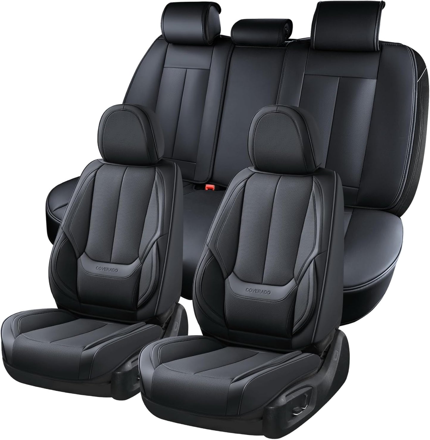 Coverado Seat Covers Full Set, Black Seat Covers for Cars 5 Seats, Car Seat Protector, Waterproof Nappa Leather Car Seat Cushion, Front and Rear Car Seat Cover Fit for Most Sedans SUV Pick-up Truck - Colors A