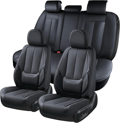 Coverado Seat Covers Full Set, Black Seat Covers for Cars 5 Seats, Car Seat Protector, Waterproof Nappa Leather Car Seat Cushion, Front and Rear Car Seat Cover Fit for Most Sedans SUV Pick-up Truck - Colors A