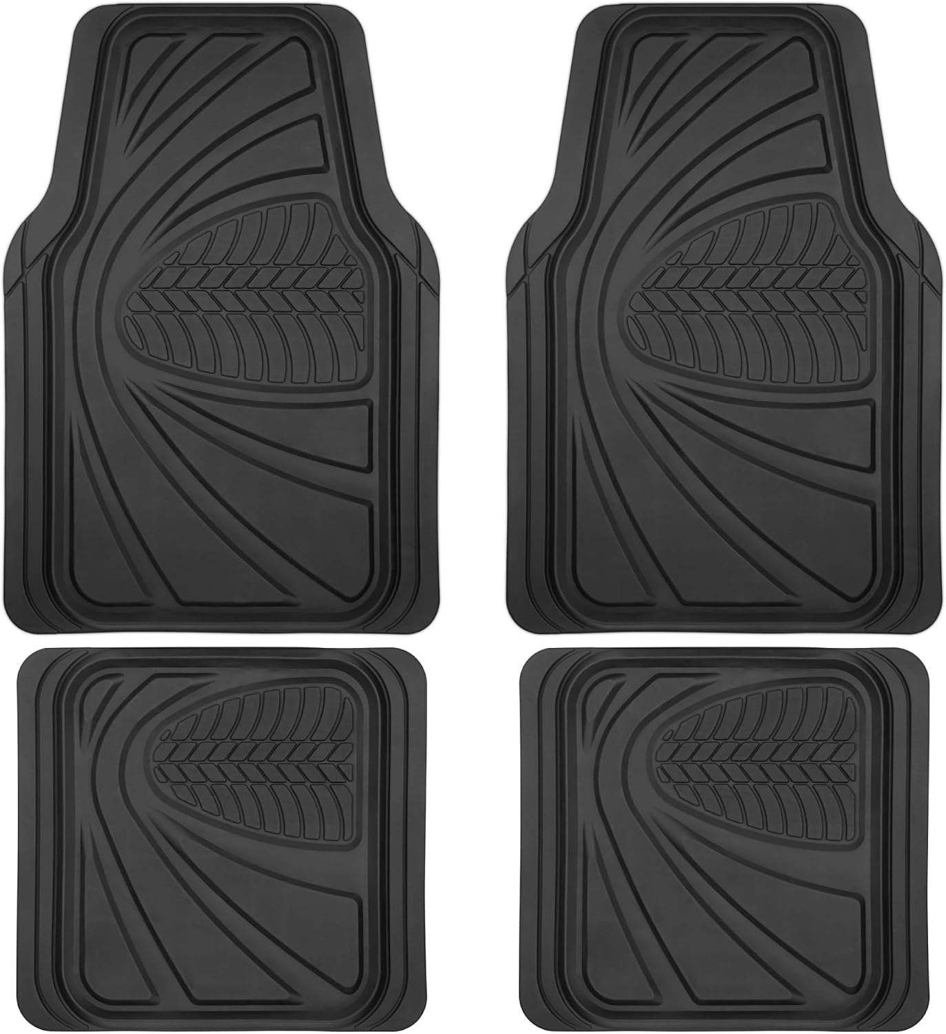 Motor Trend FlexTough Performance All Weather Rubber Car Floor Mats - 3 Piece Floor Mats Automotive Liners for Cars Truck SUV, Heavy-Duty Waterproof (Black)