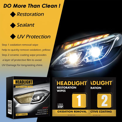 Car Headlight Restoration Kit, 2-Step Headlight Cleaner with Oxidation Removal & Ceramic Coating Wipes, Removes Oxide & Yellowing Restore Clarity, Headlight Polish Restorer Kit