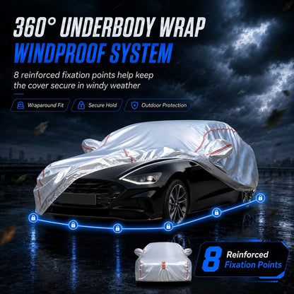 Car Cover for Sedan, Waterproof All Weather Heavy Duty, 360° Underbody Wrap Windproof Design, Quick Install Outdoor Vehicle Cover, Fits 186-193 in