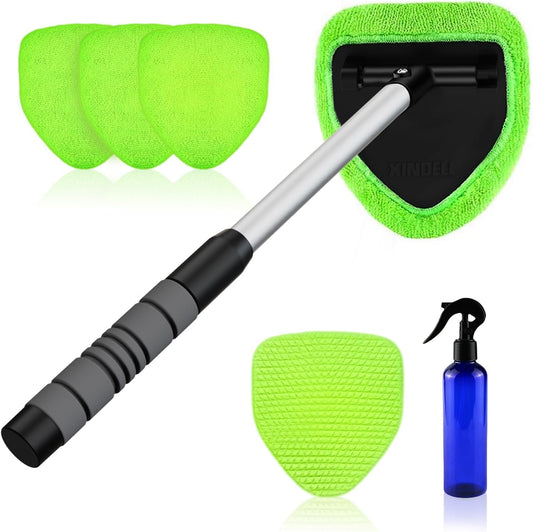 XINDELL 24-inch Windshield Cleaner Tool – Upgrade Large Head Car Interior&Exterior Window Cleaning Kit with Extendable Handle & 4 Microfiber Pads, Auto Wiper Brush for Car, Trucks, SUVs, RVs & Home