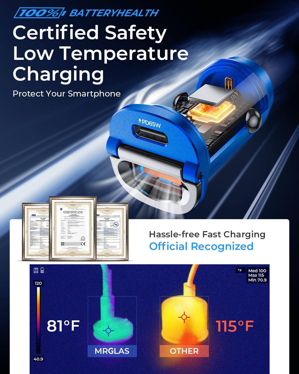 【Upgraded】 125W Car Charger USB C Super Fast Charging, [PD65W & QC60W][All Metal] MRGLAS Cigarette Lighter Car Charger, Car Electrical Accessories for iPhone 17 Pro Max iPad Samsung S26 S25 Pixel 10