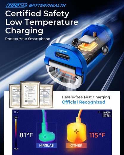 【Upgraded】 125W Car Charger USB C Super Fast Charging, [PD65W & QC60W][All Metal] MRGLAS Cigarette Lighter Car Charger, Car Electrical Accessories for iPhone 17 Pro Max iPad Samsung S26 S25 Pixel 10