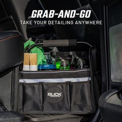 Slick Products Mobile Detailing Storage Caddy – Car Wash Organizer Tote for Detailing Supplies, Tools & Cleaning Products – Heavy-Duty Portable Storage with Carry Handle