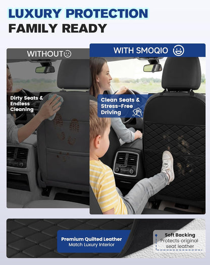 Seat Back Protectors for Kids, Car Kick Mats for Back of Front Seats with Large Pocket Organizer, Waterproof, Protects Against Dirt, Scuffs & Scratches, Fits Most Vehicles, 2PCS (Black)