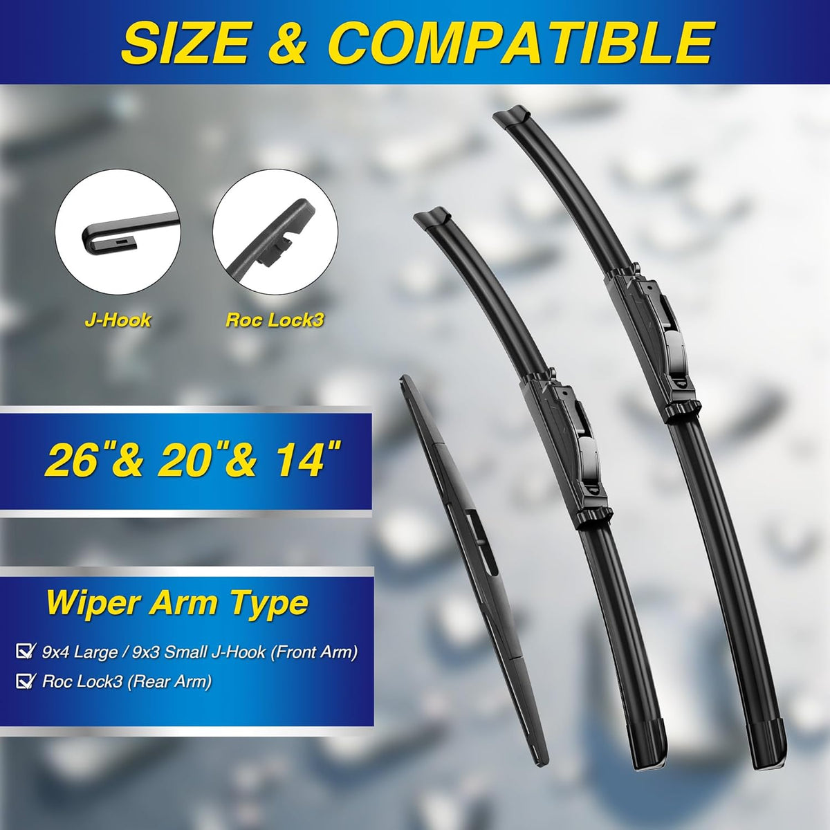 5 PLUS® Silicone Windshield Wipers Replacement for 2007-2014 Ford edge, 2007-2015 Lincoln MKX Wiper Blades(Set of 3),Automotive Replacement Windshield Wiper Blades For My Car-26"/20"/14" - Colors B
