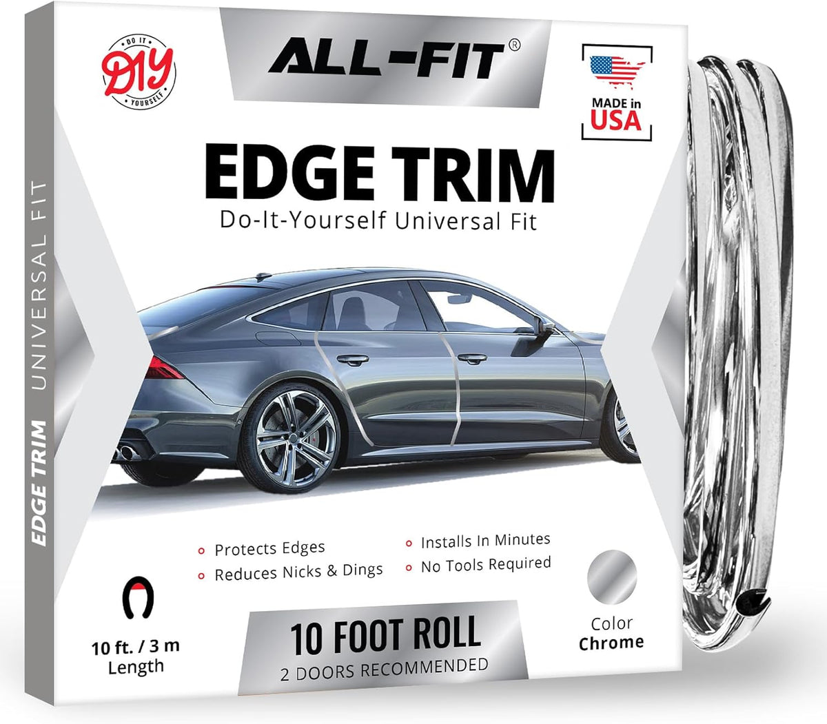 All-Fit Automotive Car Door Edge Protector – Universal DIY Edge Trim to Prevent Scratches & Dings – Flexible Adhesive Molding Trim for Cars, Trucks & SUVs (10 Ft - Black)