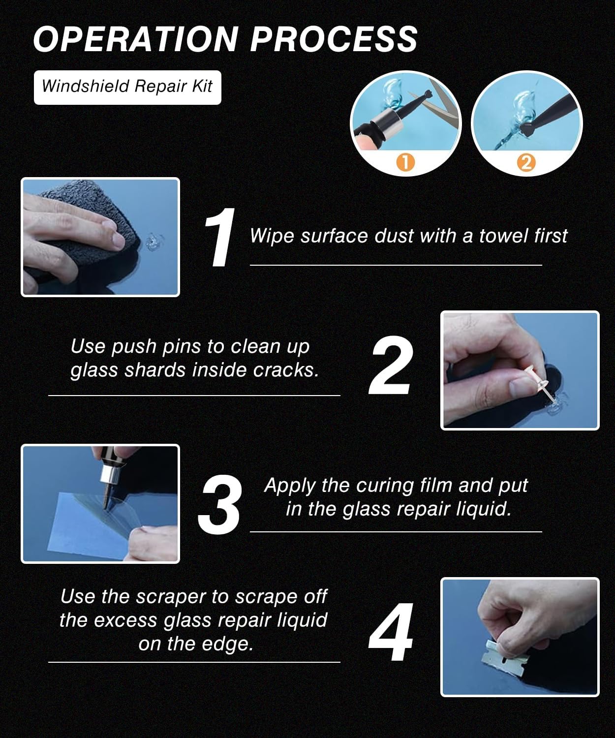 Windshield Repair Kit for Chips and Cracks – Windshield Chip Repair Kit & Windshield Crack Repair Kit – 2 Bottles Glass Repair Liquid for Cracks – DIY Long-Lasting with Invisible Repairs