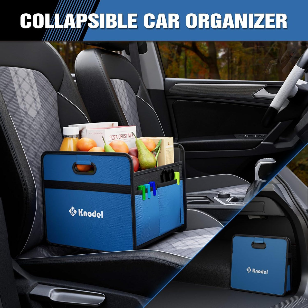 K KNODEL Car Trunk Organizer, Foldable Organizer for Car, Automotive Consoles & Organizers, Storage with Reinforced Handles (Medium, Black)