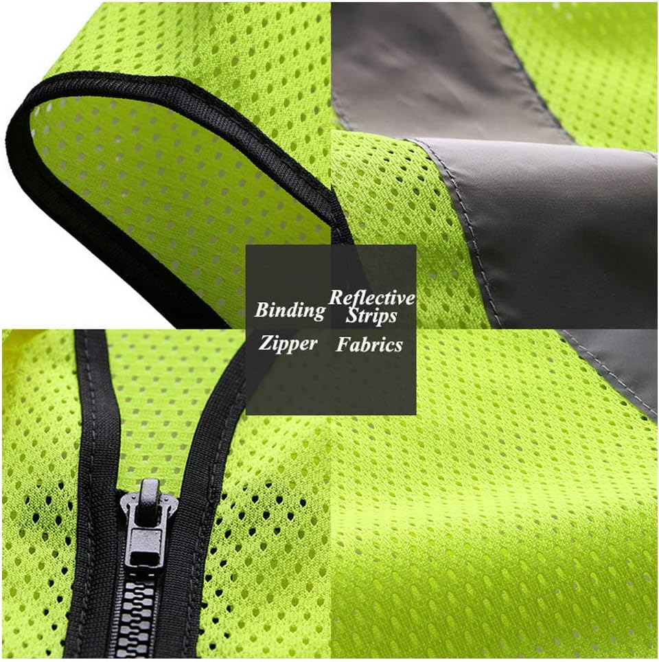 HYCOPROT High Visibility Mesh Safety Reflective Vest with Pockets and Zipper, Meets ANSI/ISEA Standards