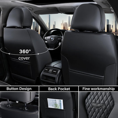 Coverado Seat Covers, Car Seat Covers Full Set, Black Car Seat Cover, Car Seat Covers Front Seats Back Seat Cover, Waterproof Car Seat Cushion, Leather Seat Covers Seat Protector Fit for Most Cars