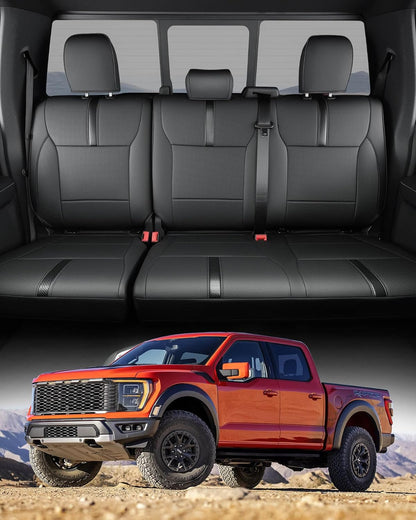 for Ford F150 Seat Covers 2015-2023 2024 2025 2026,Full Set Leather Waterproof Black Trucks Pickup Seat Covers Custom Fit for Ford F150 Accessories,Car Seat Cover for SuperCrew/CrewCab(XL,XLT)