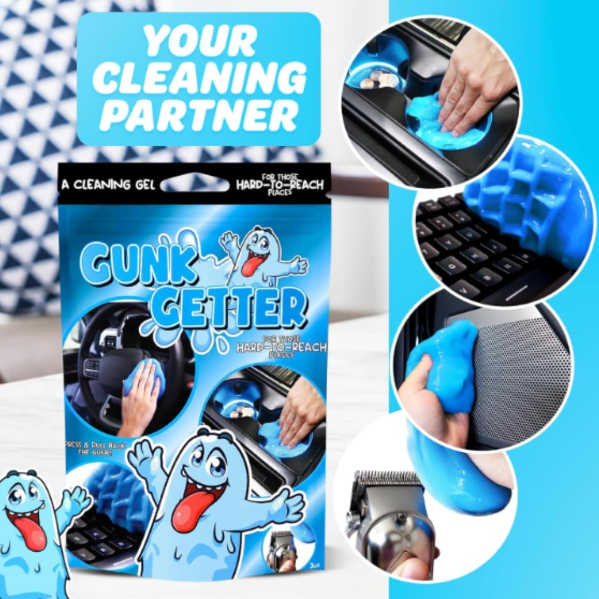 Car Cleaning Gel 12 Pack for Those Hard to Reach Places, Automotive Cup Holder Electronic Keyboard Office, Slime Gel Cleaner Dust Crumb Removal (Resealable Pouch, Blue, 3oz) 12 Pack