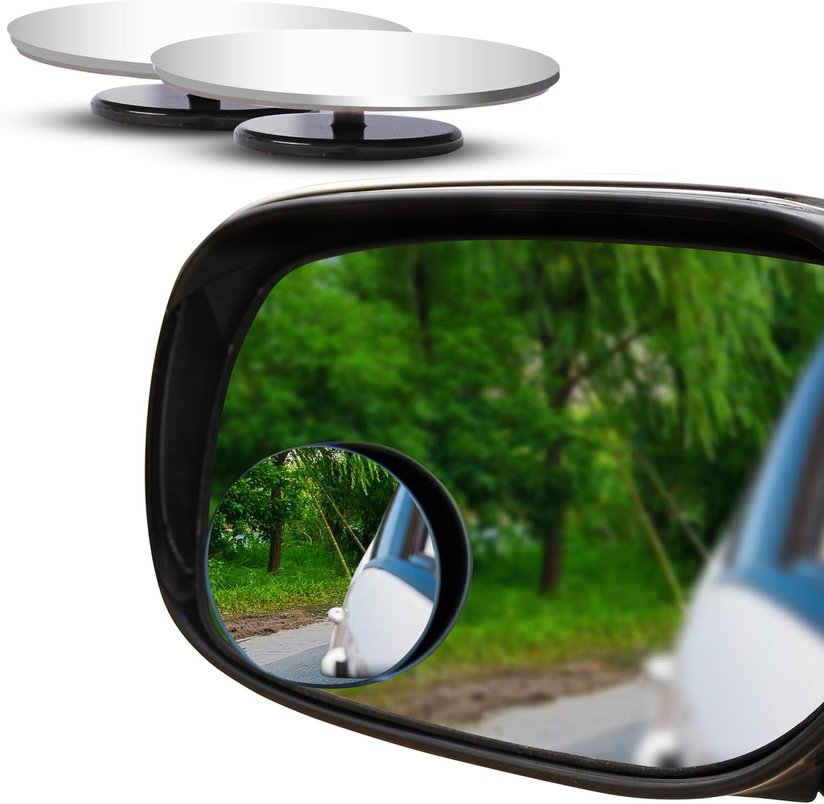 EcoNour Blind Spot Car Mirror (2 Pack) | Wide Angle for 3x Larger View | Universal Car Rear View Mirror with Rain Guard | Side Blind Spot with Adjustable Stick for Cars, SUVs, and Trucks