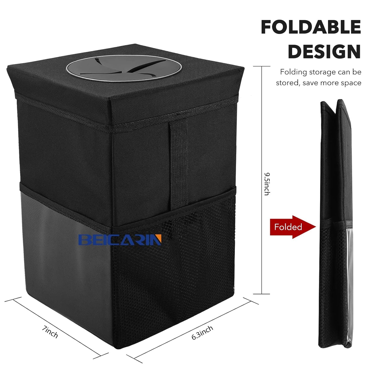 Car Trash Can with Lid - Trash Bag Hanging with Storage Pockets Leak-Proof SUV Organizer Collapsible and Portable Waterproof Truck Garbage Bin, 2.6 Gal Large Capacity Multipurpose Trash Bin for Van