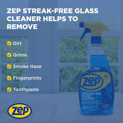 Zep Streak-Free Glass Cleaner - 1 Gallon (Case of 4) ZU1120128 - Professional Grade Formula that Cleans Dirt, Fingerprints, Grime, Smoke Haze, and Toothpaste on Windows, Mirrors, and Other Glass