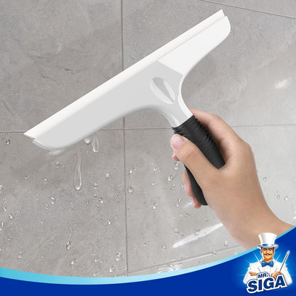 MR.SIGA Multi-Purpose Silicon Squeegee for Window, Glass, Shower Door, Car Windshield, Heavy Duty Window Scrubber, Includes Suction Hook, 10 inch, White & Gray, 1 Pack