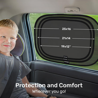 Enovoe Car Window Shades for Baby (4 Pack) - 21"x14" - Sun Shade Blocker, Cling - Glare Shield and UV Rays Protection for Your Child - Side Windows Screens for SUV- Mesh Window Shades for Car Baby