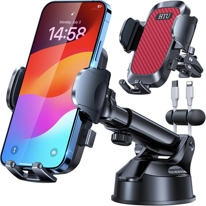 2026 Ultimate Best【True Military-Grade & Safety Cert】Car Phone Holder HTU【Upgraded 360 Rotation & 100+LBS Strongest Suction】5-in-1 Truck Windshield Dashboard Vent Mount Stand for iPhone Android, Black