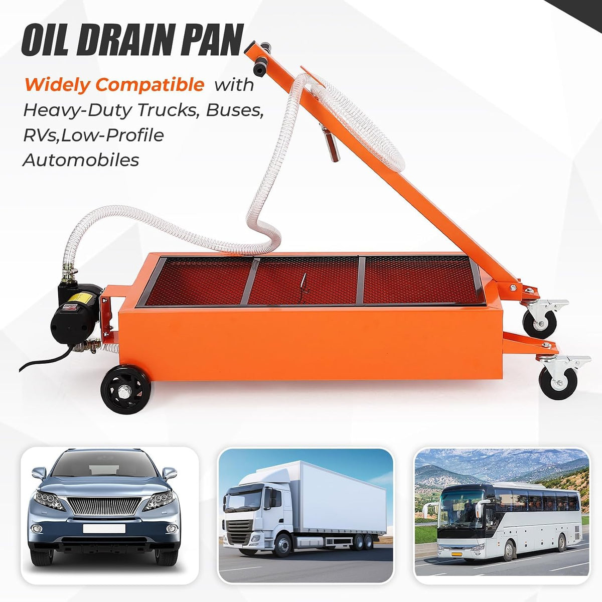 20 Gallon Manual Oil Drain Pan,Low Profile Oil Drain Pan with 110V Electric Pump,76L Oil Change Pan with 8.2ft Hose & Folding Handle, Rolling Oil Drain Cart for Car, SUV, Trucks Oil Draining