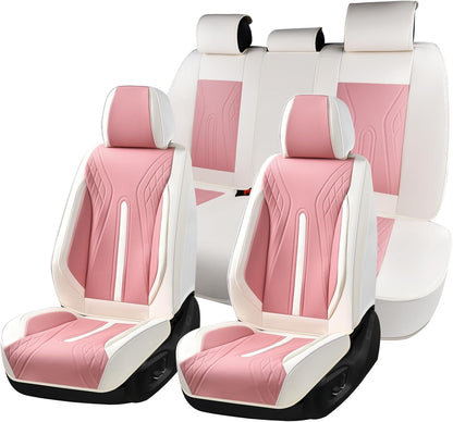 Huidasource Coffee Seat Covers Full Set, Universal Fit for Most Cars Trucks SUV, Full Coverage Leather Seat Cover, Airbag, Cupholder Compatible, Velcro Adjustable, Heaating/Cooling Function Retain