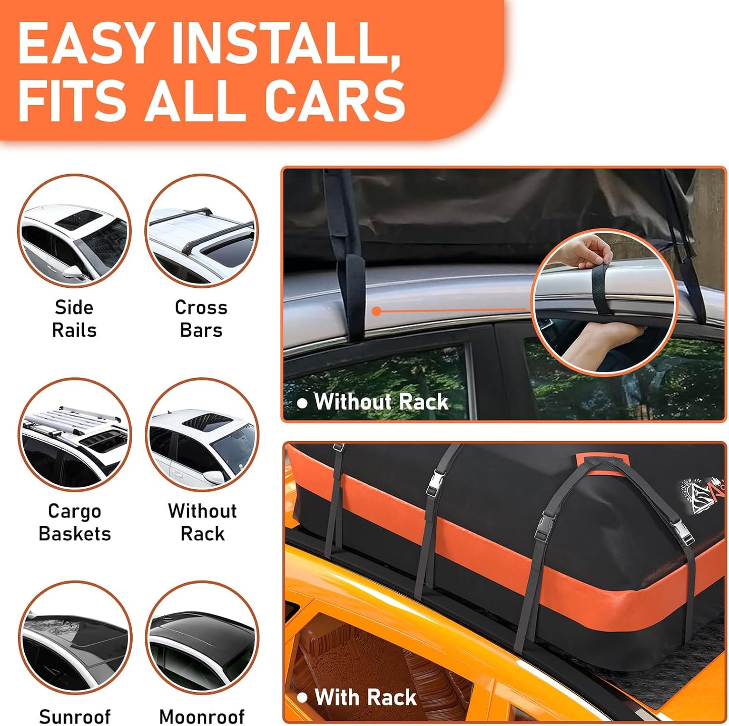 Asinking Car Rooftop Cargo Carrier Bag 21 Cubic feet Waterproof Car Roof Top Bag for All Cars with/Without Rack, Includes Anti-Slip Mat, 10 Reinforced Straps, 6 Door Hooks, Luggage Lock