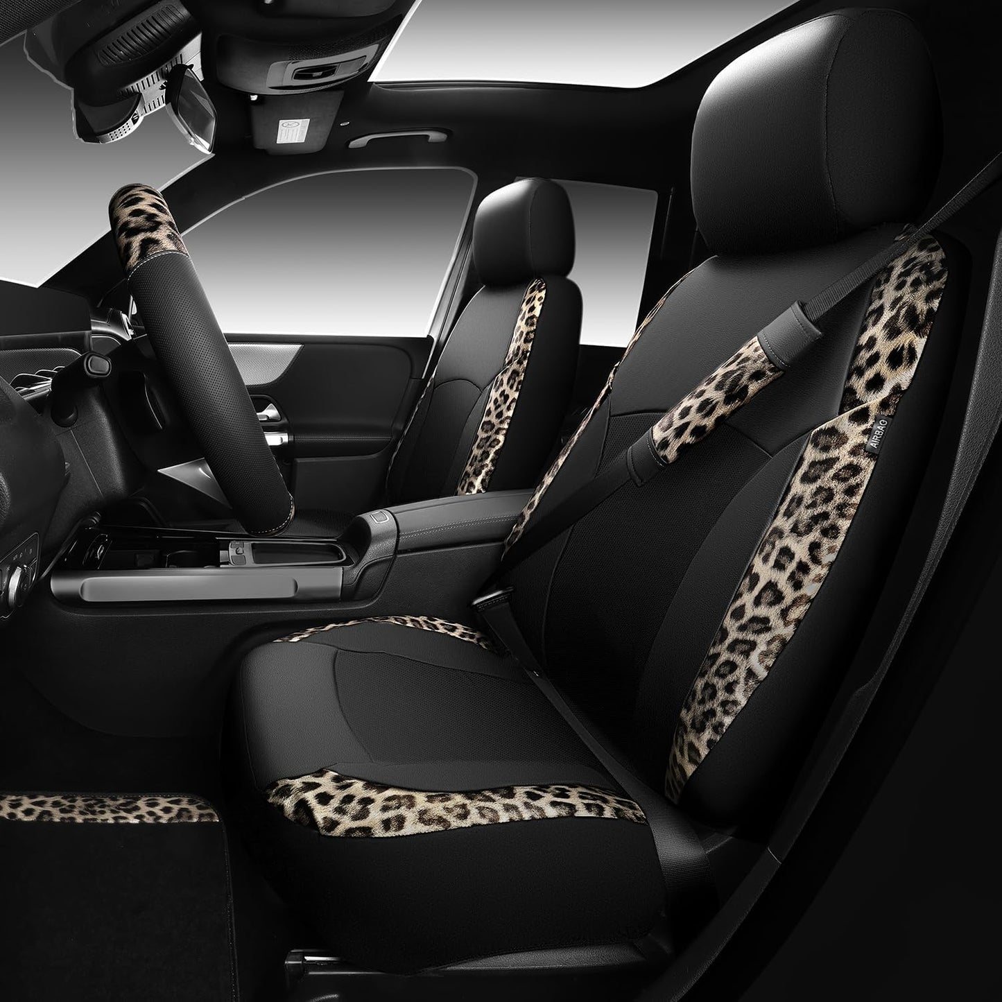 CAR PASS Waterproof Universal Car Floor Mats, Leopard Print Car Mats Fit for SUV,Vans,sedans, Trucks,Set of 4pcs Car Carpet with Driver Heel Pad and Nibs Backing, Leopard Car Accessories Gray Leopard