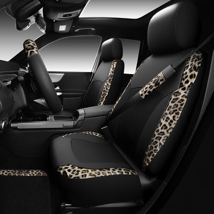 CAR PASS Waterproof Universal Car Floor Mats, Leopard Print Car Mats Fit for SUV,Vans,sedans, Trucks,Set of 4pcs Car Carpet with Driver Heel Pad and Nibs Backing, Leopard Car Accessories Gray Leopard