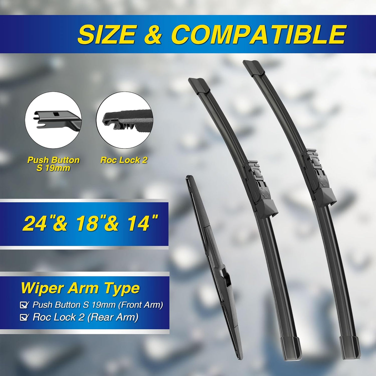 5 PLUS® Silicone Windshield Wipers Replacement for 2019-2024 Toyota RAV4/ 2006-2015 Mazda 5 Wiper Blades(Set of 3), Windshield Wiper Blades For My Car-26"/16"/12" - Colors A