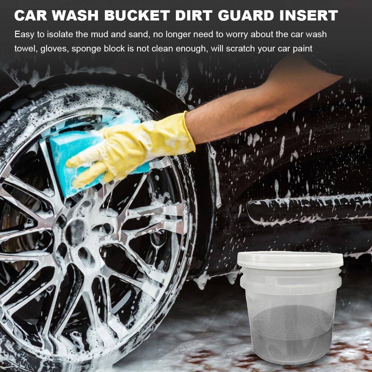 Sun Walker 2PCS Car Wash Bucket Insert, Plastic Vehicle Wash Dirt Guard Insert for Removing Dirt Debris, Auto Detailing Washing Tool Debris Collector Fit 12 Inch Diameter Buckets (Black+Red)