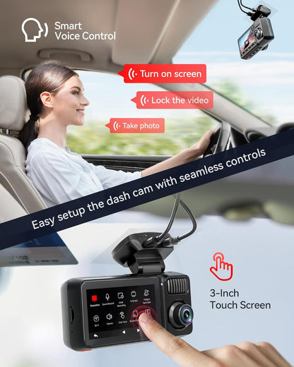 REDTIGER F17 Elite 4K Dash Cam 3 Channel, STARVIS 2 IMX678 & IMX675, 128GB Card, Full Night Color, 4K+2.5K+1080P Front and Rear Inside, Voice Control, 5GHz WiFi-30MB/s Download, GPS, HDR, Parking Mode