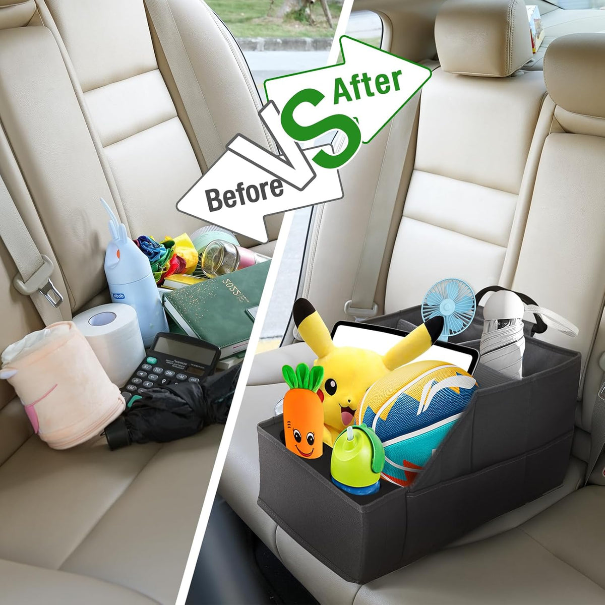 MULISOFT Car Seat Organizer- Backseat Car Organizer with 11 Storages Compartments and 2 Cup Holders, Organizers and Storage, Front Seat for Travel Kids,Black