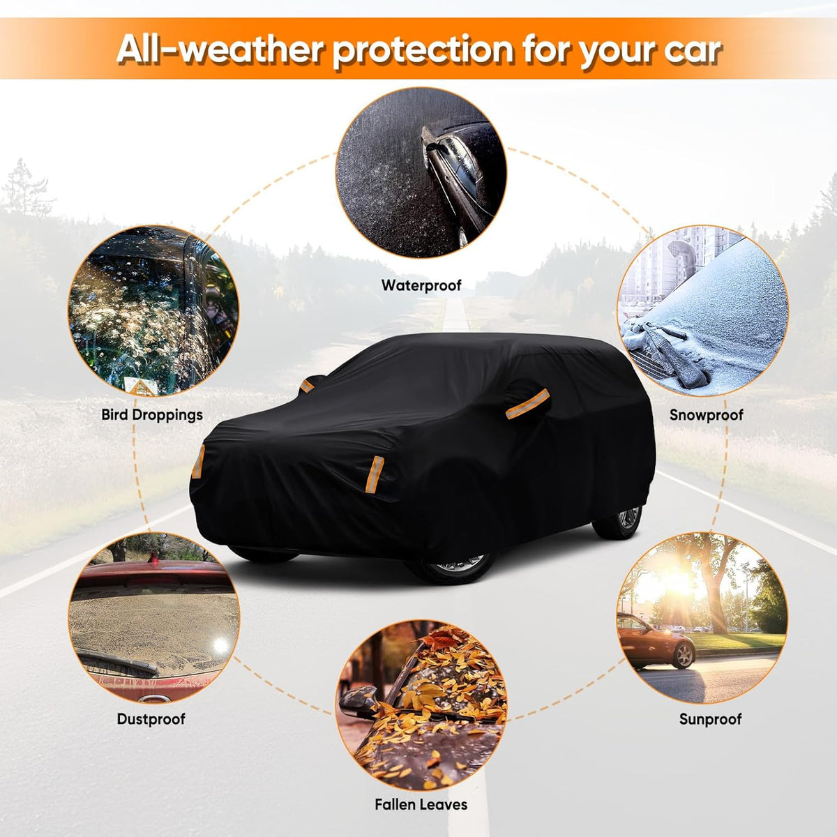 NEVERLAND Sedan Car Cover Waterproof Heavy Duty All Weather Protection Snow Anti-UV Windproof Outdoor Full Car Cover Fit for Automobiles BMW/Mercedes-Benz/Honda（for Car Size:183''L x 70''W x 59''H）