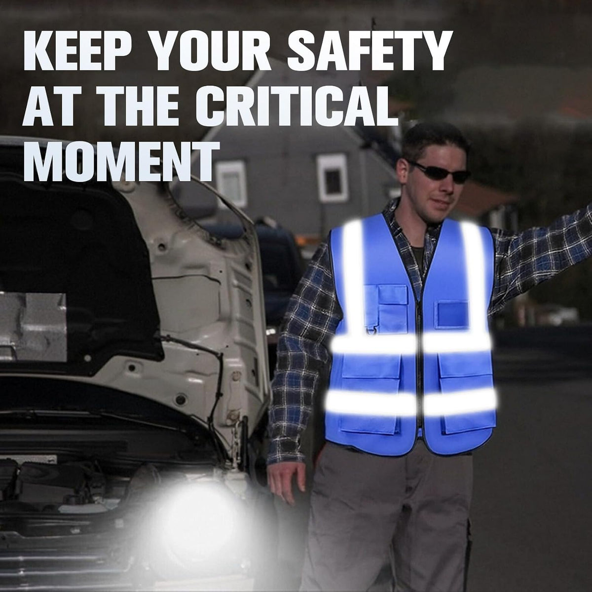 Safety Vests 20 Pack,Hi Vis Construction Vest with 5 Pockets and Zipper,Reflective Vest for Men Women Work One Size