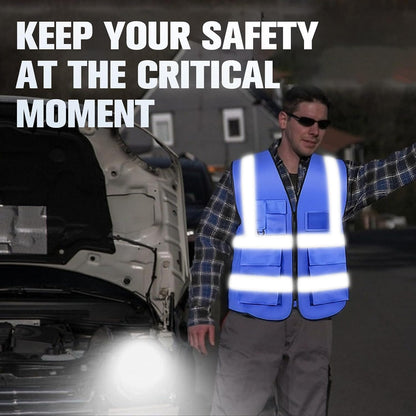 Safety Vests 20 Pack,Hi Vis Construction Vest with 5 Pockets and Zipper,Reflective Vest for Men Women Work One Size