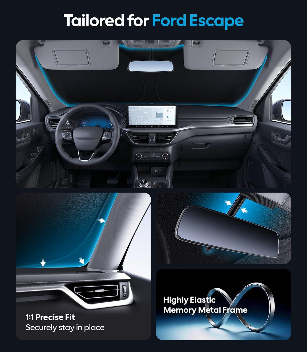 Wigoo Tesla New Model Y Accessories Windshield Sunshade [OEM Design, 100% Sun Blockage] Foldable Heat Insulation Sunshade with Storage Bag, for Model Y 2020~2026 (Juniper), Silver Coating - Colors B