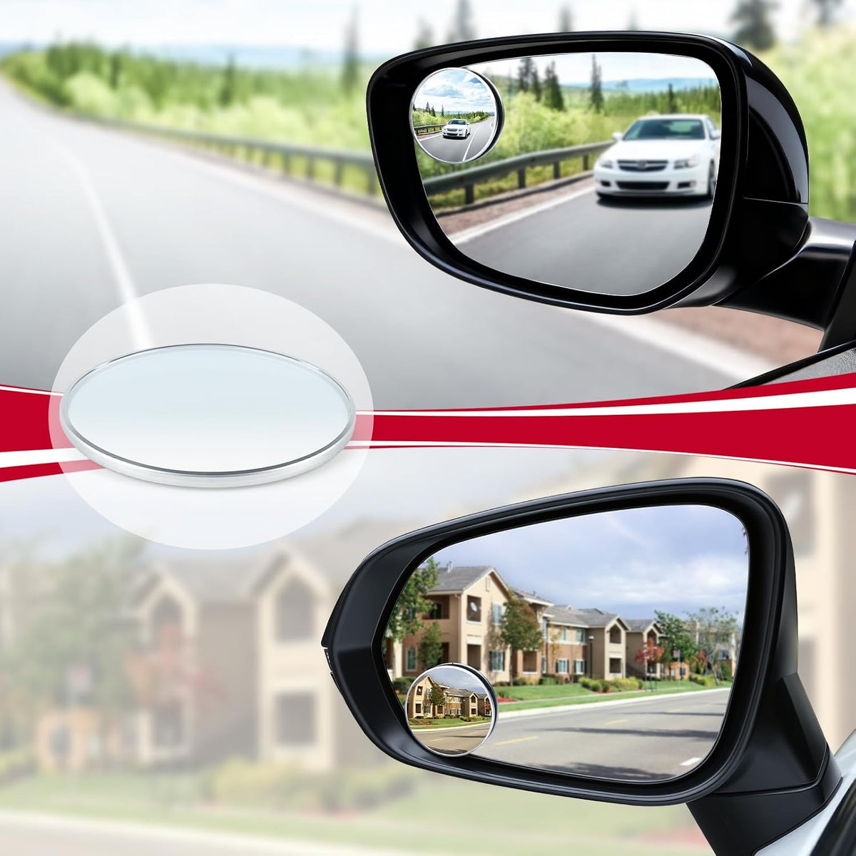 LivTee 2PCS Round Blind Spot Mirror, HD Glass and ABS Housing Convex Wide Angle Rearview Mirror with Adjustable Stick for Universal Car, Black