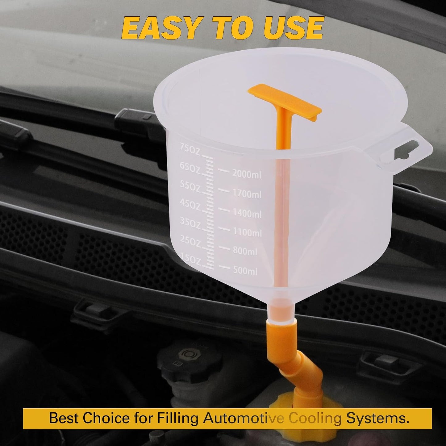 18-Piece No Spill Engine Oil Funnel Kit, 1.59QT/ 1.5L Automotive Coolant Funnel Set, 12 Adapters, Elbow Fitting, Arrow Screen & Magnetic Tray, Compatible with GM, Ford, BMW, Audi, Land Rover Etc