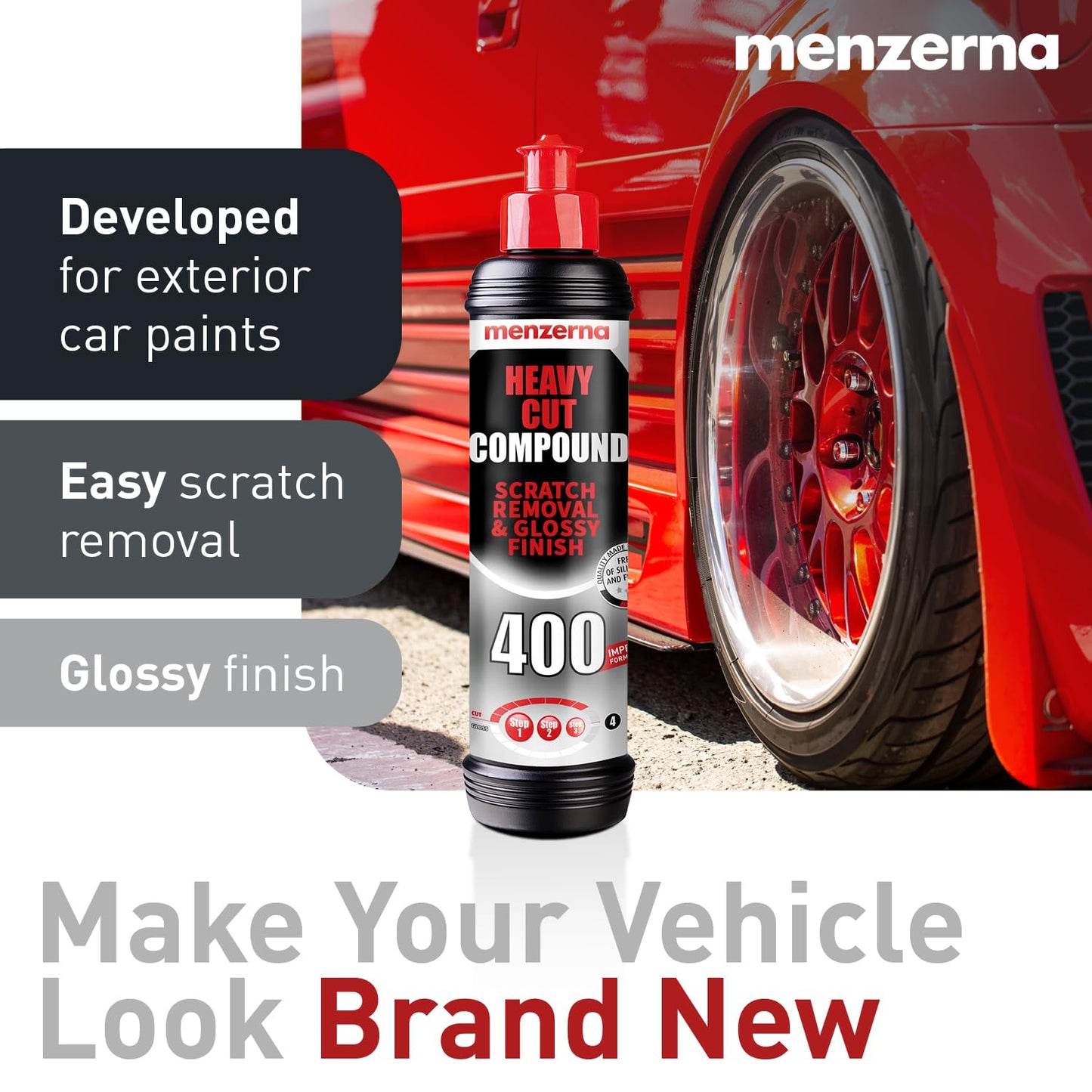 menzerna Polishing Set 8oz – HCC1000, MCC2500 & 3800 | 3-Step System for Scratch Removal, Swirl Elimination & Mirror-Like Finish