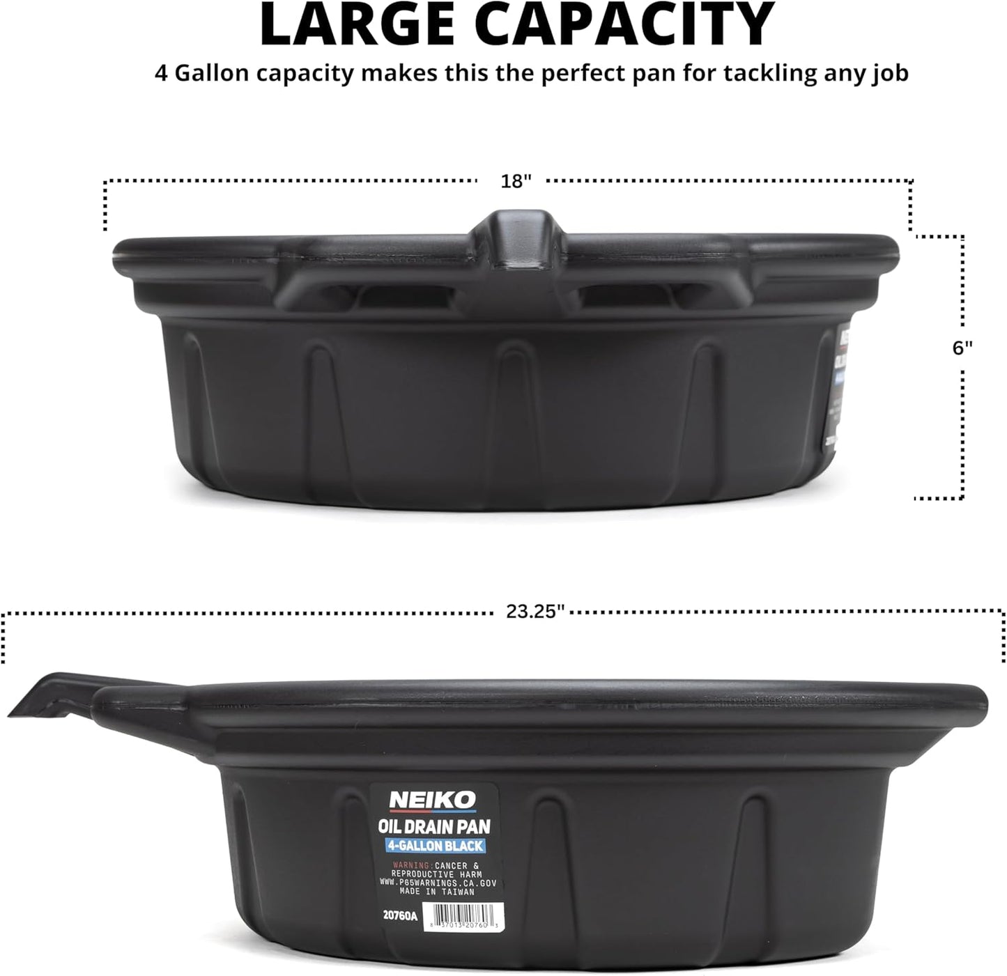 NEIKO 20760A 4 Gallon (16L) Anti-Splash Drain Container with Pour Spout, Black Plastic Drip Catcher for Fluid Changes