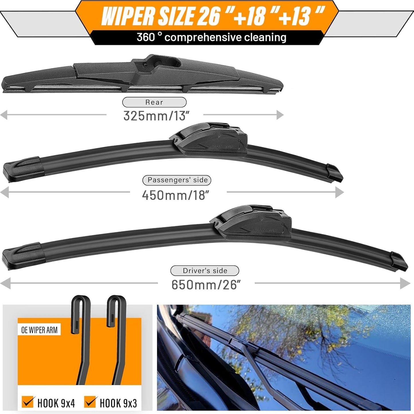 AUTOBOO 3-Pack Windshield Wiper Blades for Subaru Outback 2020-2025, Original Equipment Replacement 26"+18" Front and 16" Rear, All-Weather Performance, Easy One-Click Install