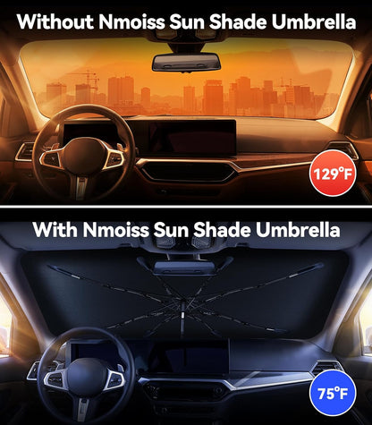 [Upgraded] Nmoiss Windshield Sun Shade Umbrella - [Vinyl Coating Heat Shield] Protect Car from Sun Rays & Heat Damage Keep Cool and Protect Interior, Spring Structure Edge Medium 56" L x 31" W