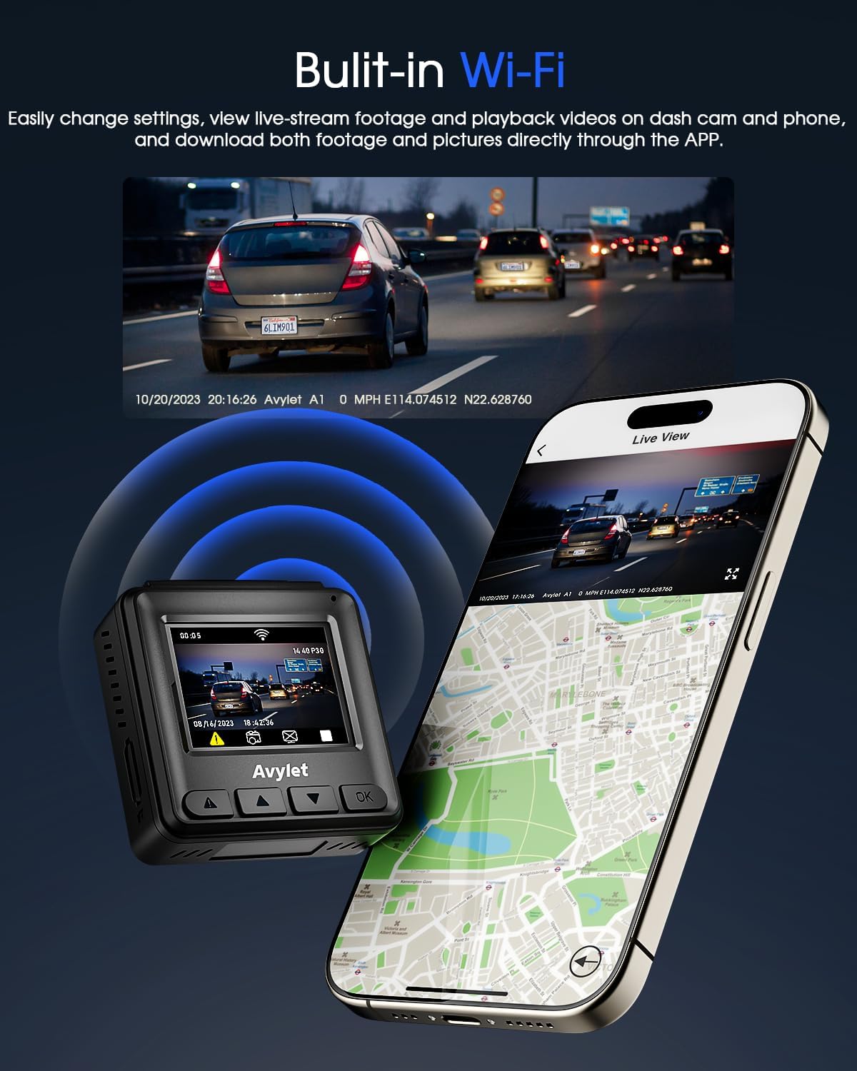 2K Dash Cam with 32 GB Card, 1.5'' IPS Screen, External GPS, WiFi Dash Camera for Cars, Front Dashcams for Cars with APP, WDR, Night Vision, 24 Hours Parking Monitor, G-Sensor, Loop Recording