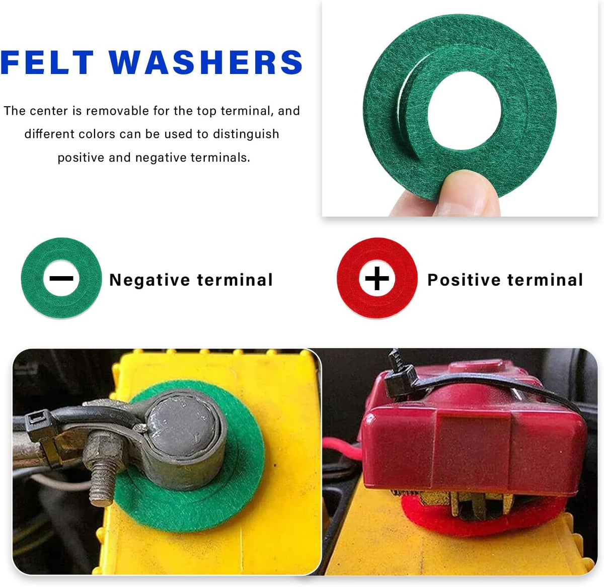 Battery Terminal Cleaner Kit, 2 Car Battery Post Terminal Brushes with 12 Anti-Corrosion Felt Washers, Cleaning Wire Brush Kit Universal Accessories for Truck RV Boat Batteries